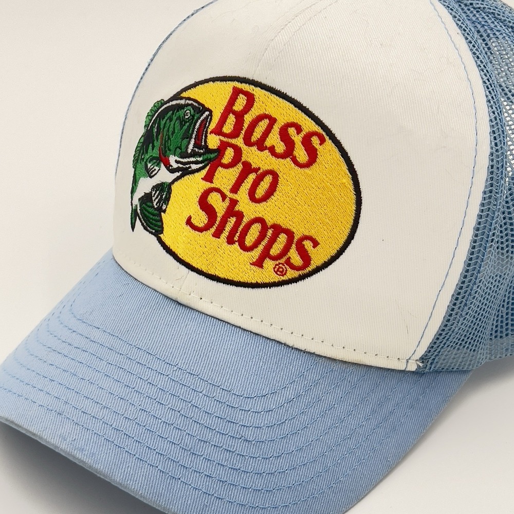 Bass Pro Shops Trucker Hat Snapback Blue White Mesh Fishing Cap.‎
